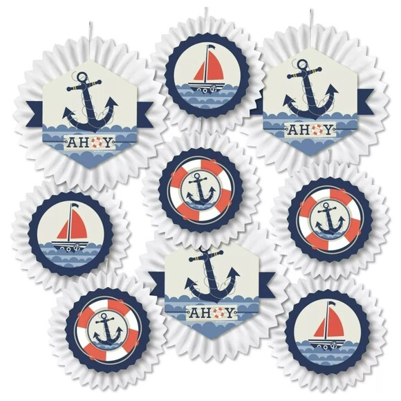 Ahoy - Nautical - Baby Shower or Birthday Party Paper Fans Big Dot of Happiness - Picture 2 of 6